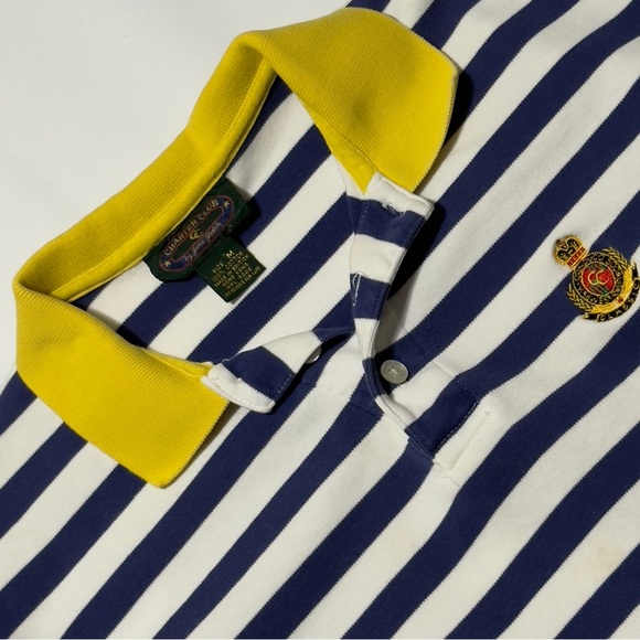 Charter Club Blue & White Boys M Striped Polo Shirt Yellow Accents Excellent - Picture 2 of 7